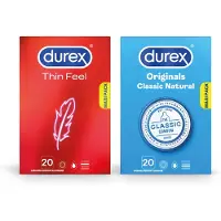 Durex - 40 stuks Condooms - Thin Feel 1x20 stuks - Classic Natural 1x20 stuks - Voordeelverpakking