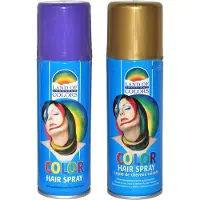 Goodmark Carnaval verkleed haarverf - haarspray - kleuren goud en paars - 111 ml per flacon - verven