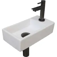 Ink Fonteinset versus 36x18x9 cm porselein glans wit met kraangat rechts metal black