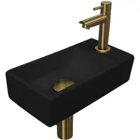 Ink Fonteinset Versus 36x18x9cm Porselein Mat Zwart Met Kraangat Rechts Brushed Mat Goud