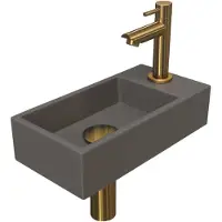 Ink Fonteinset Versus 36x18x9 cm Quartz Beton Met Kraangat Rechts Brushed Mat Goud