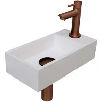 Ink Fonteinset Versus 36x18x9 cm Polystone Glans Wit Met Kraangat Rechts Mat Rose Goud