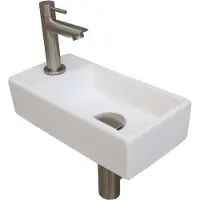 Ink Fonteinset versus 36x18x9 cm porselein mat wit met kraangat links brushed nickel