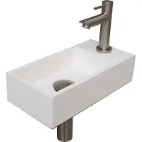 Ink Versus Fonteinpack - Rechts - Polystone Mat Wit - Toebehoren Brushed Nickel - 8718835106126 - Rechthoekig - Wastafels, Fonteinen, Vrijhangende
