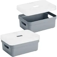 Sunware Opbergboxen met transparante deksel - 4x stuks - kastmanden - blauw/groen - 9 liter - kunststof - 35 x 25 x 12 cm - Opbergers