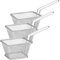 Secret De Gourmet Frietmandje/serveermandje - Set van 6x stuks - zilver - RVS - 20,5 x 9 x 11 cm - Patat/snacks serveren in een mandje