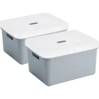 Sunware opbergbox - 2x stuks - 32 liter - grijs/blauw - kunststof - transparante deksel - 45x35x24 cm - Sigma serie