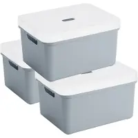 Sunware opbergbox - 3x stuks - 32 liter - blauw/grijs - kunststof - transparante deksel - 45x35x24 cm - Sigma serie