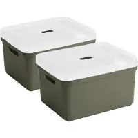 Sunware opbergbox - 2x stuks - 32 liter - donkergroen - kunststof - transparante deksel - 45x35x24 cm - Sigma serie