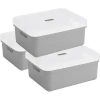 Sunware opbergbox - 3x stuks - 24 liter - lichtgrijs - kunststof - transparante deksel - 45x35x18 cm - Sigma serie