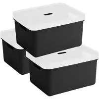 Sunware opbergbox - 3x stuks - 32 liter - zwart - kunststof - transparante deksel - 45x35x24 cm - Sigma serie