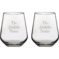 Pasabahce Gegraveerde Drinkglas 42,5cl De Leukste Broer-De Leukste Suster