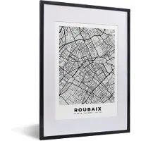 PosterMonkey Fotolijst incl. Poster - Plattegrond - Kaart - Stadskaart - Frankrijk - Roubaix - 30x40 cm - Posterlijst