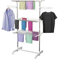 Zenzee Droogrek - Wasrek - Wasdroogrek - Verrijdbaar - Inklapbaar - 3 niveau's - Hooogte 152 cm