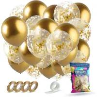 Fissaly 40 stuks Gouden & Confetti Goud Helium Ballonnen met Lint – Decoratie – Versiering - Papieren Confetti – Latex