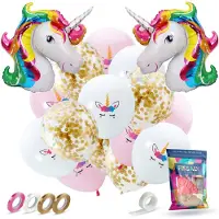 Fissaly 37 stuks Eenhoorn Decoratie Helium Ballonnen met Lint – Verjaardag - Papieren Confetti – Latex