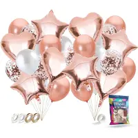 Fissaly 40 Stuks Rose Goud Helium Ballonnen met Lint – Verjaardag Feest Decoratie – Papieren Confetti – Roze Gold Latex