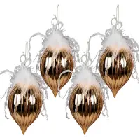 Clayre & Eef Kerstbal Set van 4 Ø 10 cm Goudkleurig Wit Glas Kerstboomversiering Goudkleurig Kerstboomversiering