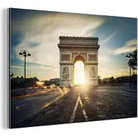 MuchoWow Wanddecoratie Metaal - Aluminium Schilderij Industrieel - Parijs - Arc de Triomphe - Zon - 60x40 cm - Dibond - Foto op aluminium - Industriële muurdecoratie - Voor de woonkamer/slaapkamer
