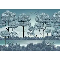 Consalnet Fotobehang Rivier met Bomen XXL – posterbehang – 368 x 254 cm - Blauw