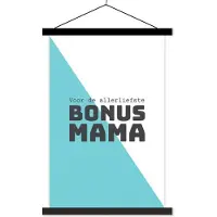 MuchoWow Geschenk op Moederdag voor allerliefste bonus mama blauw met wit textielposter schoolplaat 40x60 cm - Foto print op textielposter (wanddecoratie woonkamer/slaapkamer)