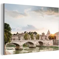 MuchoWow Wanddecoratie Metaal - Aluminium Schilderij Industrieel - Rome - Zonsondergang - Brug - 120x80 cm - Dibond - Foto op aluminium - Industriële muurdecoratie - Voor de woonkamer/slaapkamer