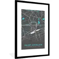 PosterMonkey Fotolijst incl. Poster - Stadskaart – Grijs - Kaart – Saint Ghislain – België – Plattegrond - 80x120 cm - Posterlijst