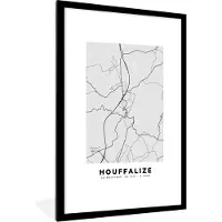 PosterMonkey Fotolijst incl. Poster Zwart Wit- Zwart Wit – België – Plattegrond – Stadskaart – Kaart – Houffalize - 80x120 cm - Posterlijst