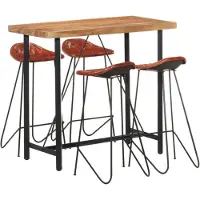 vidaXL 5-delige Barset massief hout en echt leer