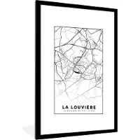 PosterMonkey Fotolijst incl. Poster Zwart Wit- België – La Louvière – Stadskaart – Kaart – Zwart Wit – Plattegrond - 60x90 cm - Posterlijst