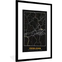 PosterMonkey Fotolijst incl. Poster - Iserlohn - Goud - Stadskaart - Plattegrond - Kaart - Duitsland - 60x90 cm - Posterlijst