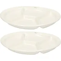 COSY&TRENDY Cosy & Trendy Fondue/gourmet bord met vakjes - 6x stuks - rond - wit - porselein - Dia 26 cm - 4 vaks diner borden