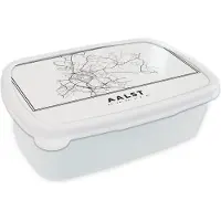 MuchoWow Broodtrommel Wit - Lunchbox - Brooddoos - Plattegrond – Aalst – Zwart Wit - België – Stadskaart - Kaart - 18x12x6 cm - Volwassenen