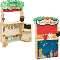 Tender Leaf Toys TENDER LEAF Winkeltje En Poppenkast - Woodland - 2 In 1 - Met 2 Handpoppen - 3 Jaar