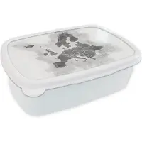 MuchoWow Broodtrommel Wit - Lunchbox - Brooddoos - Kaart van Europa - zwart wit - 18x12x6 cm - Volwassenen