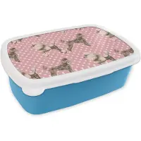 MuchoWow Broodtrommel Blauw - Lunchbox - Brooddoos - Hart - Poedel - Patroon - 18x12x6 cm - Kinderen - Jongen