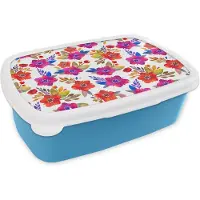 MuchoWow Broodtrommel Blauw - Lunchbox - Brooddoos - Waterverf - Bloemen - Paars - 18x12x6 cm - Kinderen - Jongen