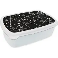 MuchoWow Broodtrommel Wit - Lunchbox - Brooddoos - Patroon - Spelden - Zwart Wit - 18x12x6 cm - Volwassenen