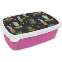 MuchoWow Broodtrommel Roze - Lunchbox - Brooddoos - Cactus - Patronen - Planten - 18x12x6 cm - Kinderen - Meisje