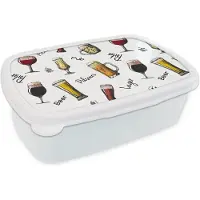 MuchoWow Broodtrommel Wit - Lunchbox - Brooddoos - Bier - Glazen - Patroon - 18x12x6 cm - Volwassenen