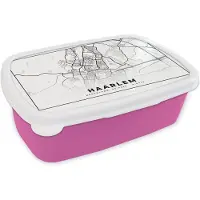 MuchoWow Broodtrommel Roze - Lunchbox - Brooddoos - Kaart - Nederland - Haarlem - 18x12x6 cm - Kinderen - Meisje
