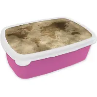MuchoWow Broodtrommel Roze - Lunchbox - Brooddoos - Wereldkaart - Antiek - Bruin - 18x12x6 cm - Kinderen - Meisje