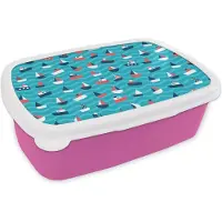 MuchoWow Broodtrommel Roze - Lunchbox - Brooddoos - Boten - Zee - Patroon - 18x12x6 cm - Kinderen - Meisje