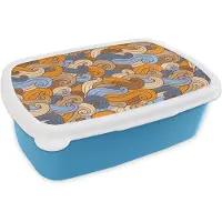 MuchoWow Broodtrommel Blauw - Lunchbox - Brooddoos - Vintage - Japans - Patronen - 18x12x6 cm - Kinderen - Jongen