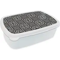 MuchoWow Broodtrommel Wit - Lunchbox - Brooddoos - Geometrie - Patroon - Zwart - 18x12x6 cm - Volwassenen