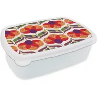 MuchoWow Broodtrommel Wit - Lunchbox Retro - Flower Power - Vintage - Kleuren - Brooddoos 18x12x6 cm - Brood lunch box - Broodtrommels voor kinderen en volwassenen