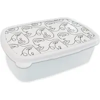 MuchoWow Broodtrommel Wit - Lunchbox - Brooddoos - Line Art - Patronen - Zwart Wit - 18x12x6 cm - Volwassenen
