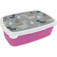 MuchoWow Broodtrommel Roze - Lunchbox - Brooddoos - Patronen - Jongens - Kinderen - Dinosaurus - 18x12x6 cm - Kinderen - Meisje