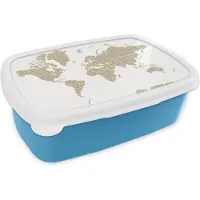 MuchoWow Broodtrommel Blauw - Lunchbox - Brooddoos - Wereldkaart - Wit - Krantenpapier - 18x12x6 cm - Kinderen - Jongen