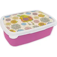 MuchoWow Broodtrommel Roze - Lunchbox - Brooddoos - Koekoeksklok - Patronen - Paddenstoel - Bloemen - 18x12x6 cm - Kinderen - Meisje